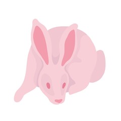 Logo for the design of postcards for Easter. Pink fluffy spring rabbit. Vector isolated colorful element. 
