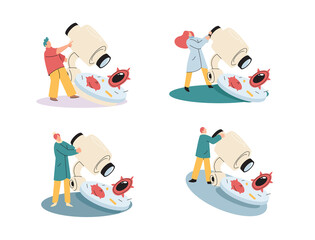 Antivirus vaccine. Scientists conducting scientific researches, laboratory assistants test tubes working in medical lab researchers making chemical experiments test liquids and equipment. Virus in lab