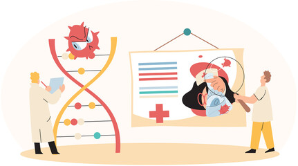 Antivirus vaccine. Scientists conducting scientific researches, laboratory assistants test tubes working in medical lab researchers making chemical experiments test liquids and equipment. Virus in lab