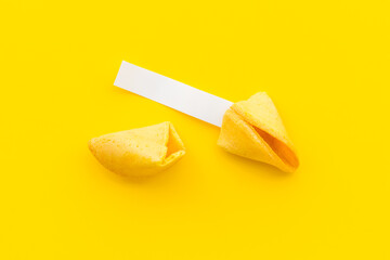 Fortune cookie with empty blank. Chinese New Year background