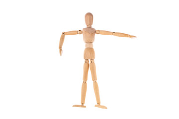 wooden man spread his arms isolated on white background