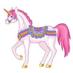 cute unicorn in a beautiful harness. isolated object.
