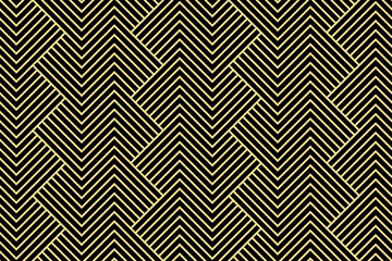 Abstract geometric pattern with stripes, lines. Seamless vector background. Gold and black ornament. Simple lattice graphic design
