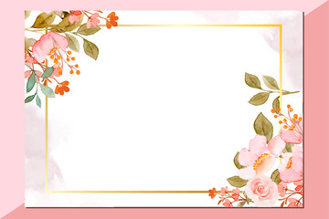 Floral illustration background luxury invitation card blank with golden frame