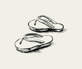 Flip Flops Slippers, Sandals Hand Drawn Sketch Vector illustration