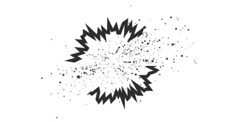 Cartoon explosion with flying particles effect. Radial explosion silhouette. Flat vector illustration isolated on white background.