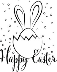 Obraz premium black lettering happy easter rabbit in egg shell