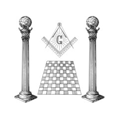 The letter G with Square and Compasses in vector.