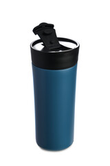 Stainless steel coffee mug on white background     