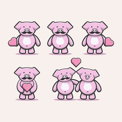 set cartoon pig and love