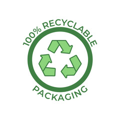 Recyclable packaging product label icon in color icon, isolated on white background 
