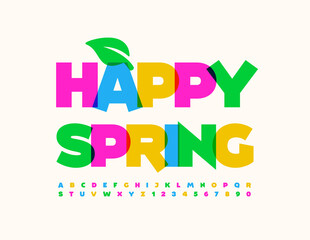 Vector seasonal poster Happy Spring. Colorful creative Font. Bright Alphabet Letters and Numbers set