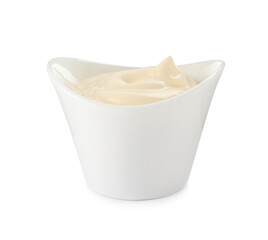 Mayonnaise in ceramic bowl isolated on white