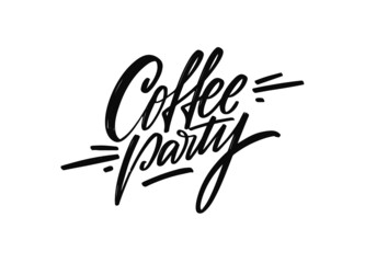 Coffee Party bold black lettering stands out against a crisp white background, evoking the inviting atmosphere of a gathering centered around everyone's favorite beverage.