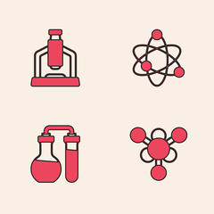 Set Molecule, Microscope, Atom and Test tube icon. Vector