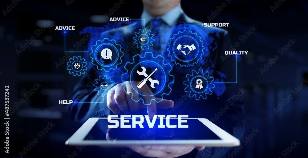 Poster service customer satisfaction technical support concept on virtual screen.