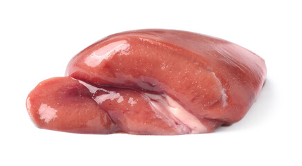 Fresh raw beef kidney on white background