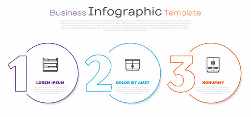 Set line Bunk bed, Furniture nightstand and Wardrobe. Business infographic template. Vector