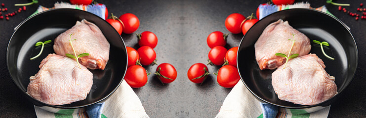 chicken thigh poultry raw meat fresh portion healthy meal food diet snack on the table copy space food background keto or paleo diet