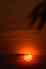 Burning sun at sunset 