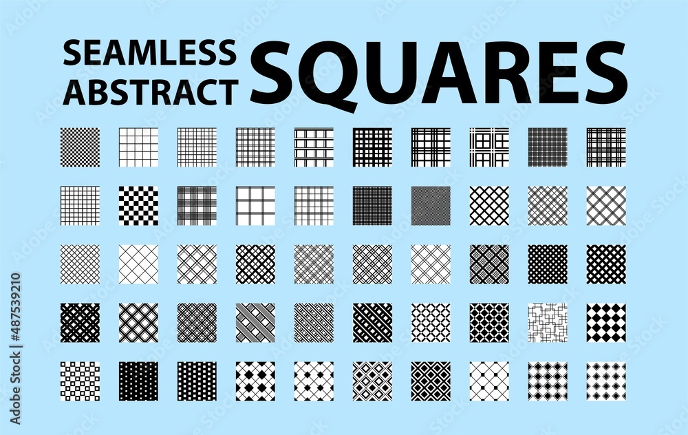 Poster big set of 50 seamless simple abstract checkered patterns with squares. good for vector swatches.