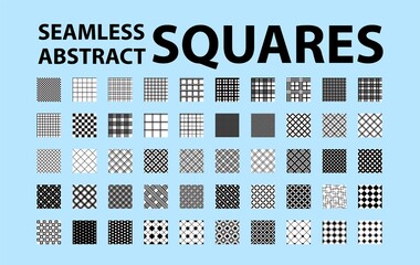 Big set of 50 seamless simple abstract checkered patterns with squares. Good for vector swatches.