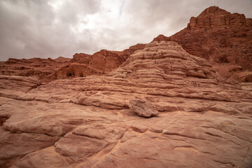 View of red desert rocks in Timna natural park in Negev, Eilat, Israel
