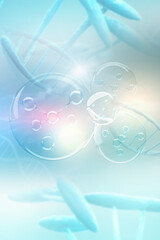 Fototapeta na wymiar Molecule inside Liquid Bubble. skin care cosmetics, 3d illustration