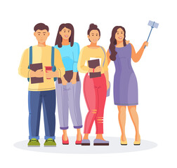 Fototapeta premium Group best friends, young woman smiling take a selfie