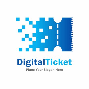 digital pixel ticket vector logo design. Suitable for business, web, technology and art