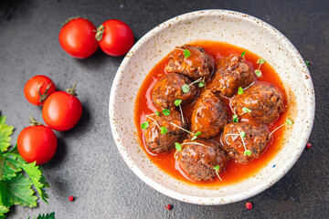 meatballs tomato sauce meat beef veal pork lamb fresh meal food diet snack on the table copy space food background 