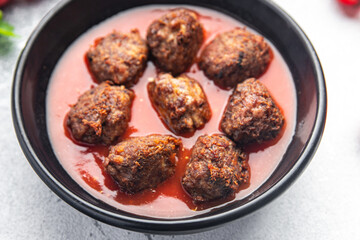 meatballs tomato sauce meat beef veal pork lamb fresh meal food diet snack on the table copy space food background 