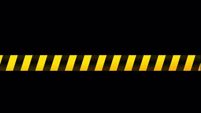 Caution tape black and yellow stripes animation with transparent background 