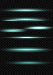 A set of horizontal highlights. Laser beams, horizontal light beams. Beautiful light flashes. Glowing stripes on a dark background. Glowing abstract glitter background with lined.