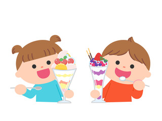 フルーツパフェを食べる子どもたち