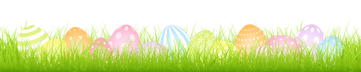 Wiese Ostereier Mix Muster Pastell Banner