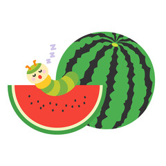 スイカとかわいい青虫のキャラクター