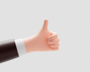 Hand showing thumb up yes or good or like sign and symbol finger cartoon 3D rendering