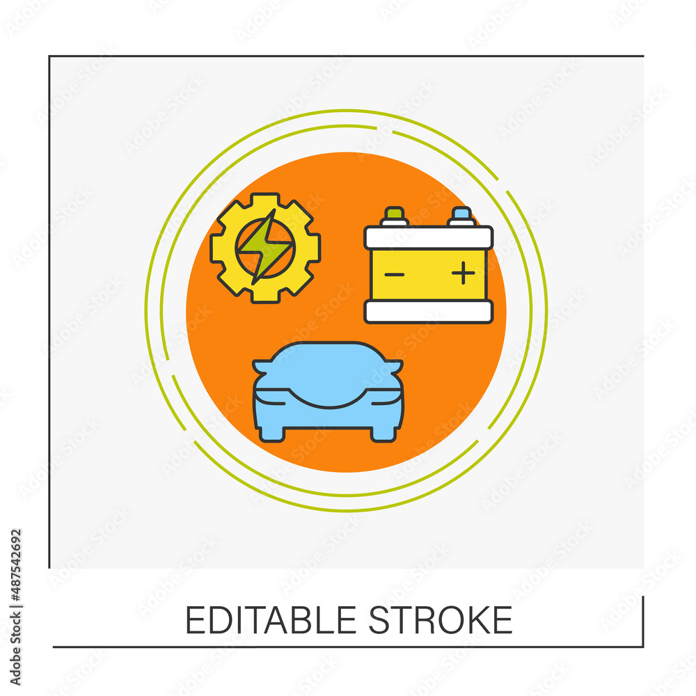 Poster inspections concept line icon. change battery and starter for better work. car service.vector isolat