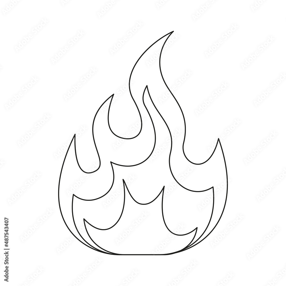 Poster fire line symbol. fire flame outline shape. warning linear sign. vector isolated on white background