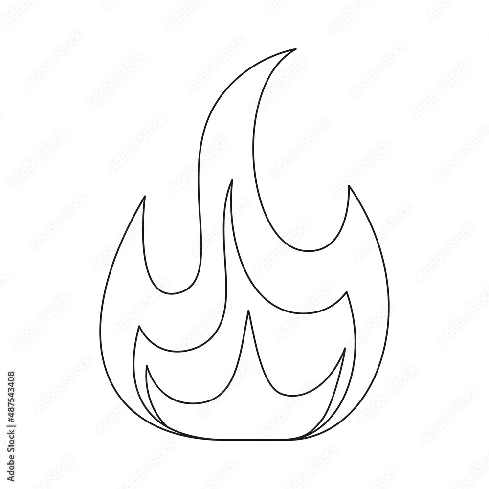Poster fire line symbol. fire flame outline shape. warning linear sign. vector isolated on white background