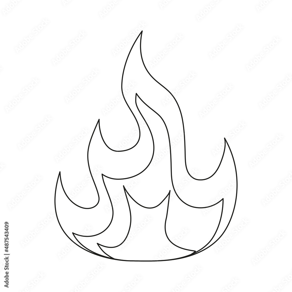 Poster fire line symbol. fire flame outline shape. warning linear sign. vector isolated on white background