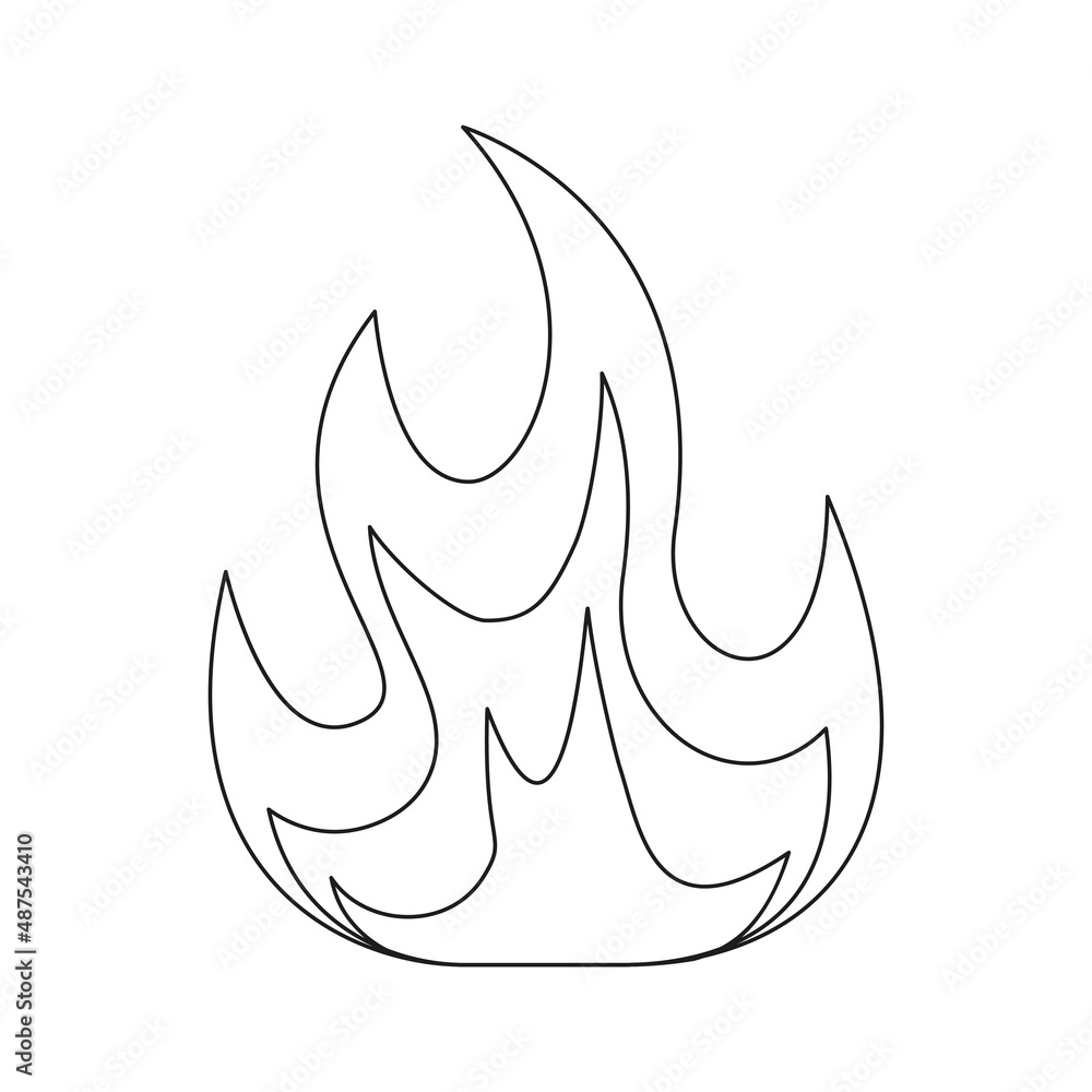 Poster fire line symbol. fire flame outline shape. warning linear sign. vector isolated on white background