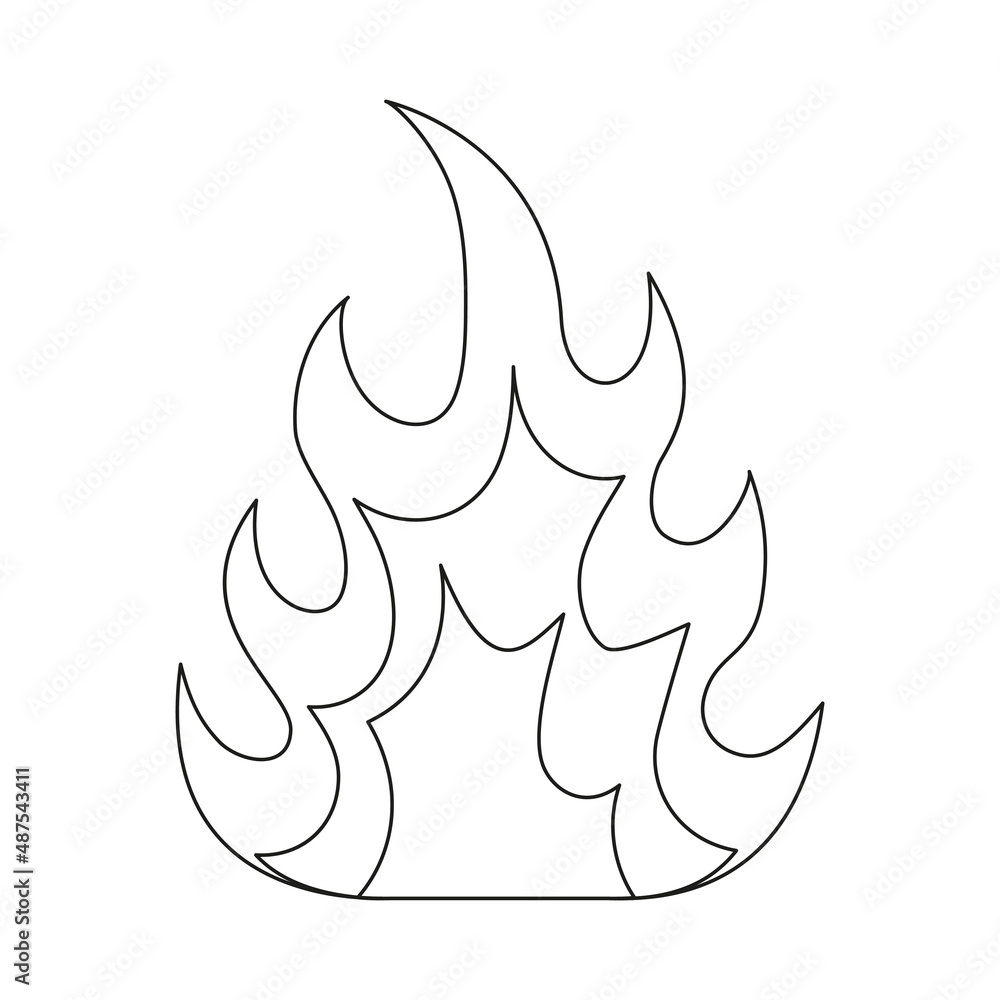 Poster fire line symbol. fire flame outline shape. warning linear sign. vector isolated on white background
