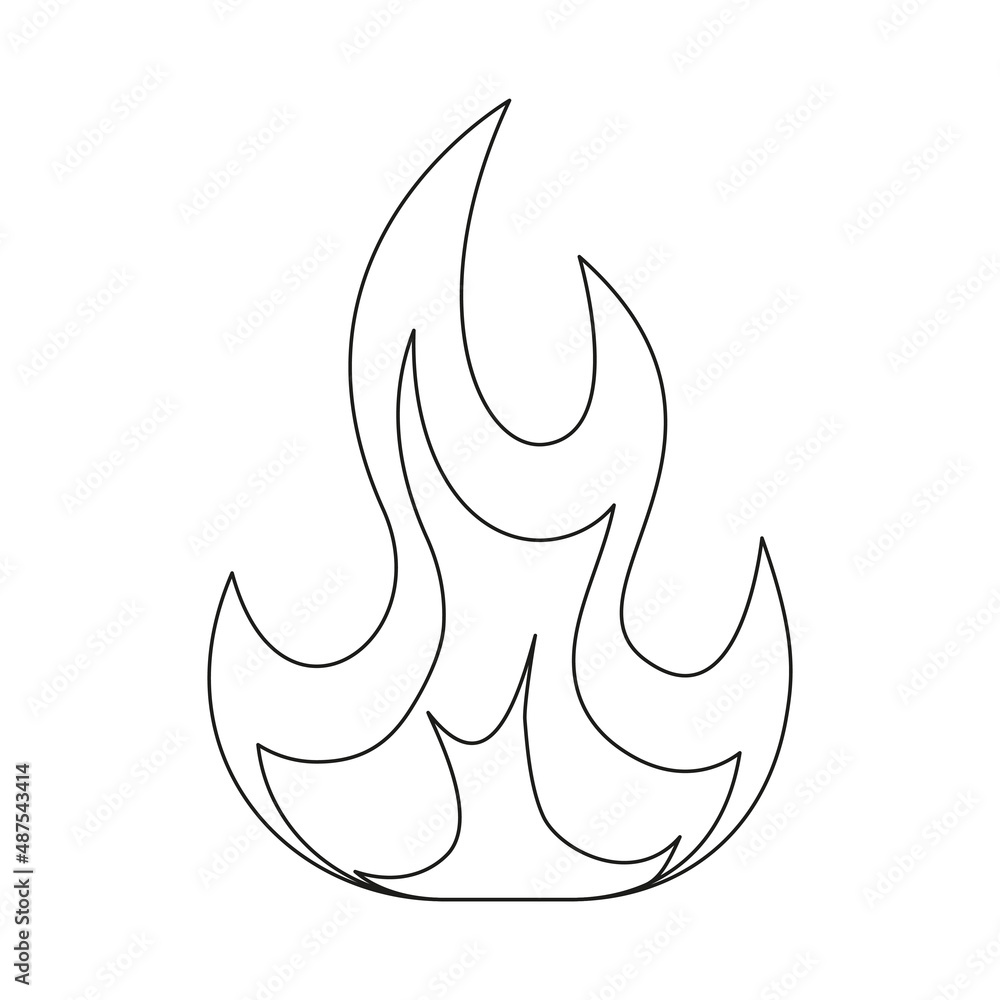 Poster fire line symbol. fire flame outline shape. warning linear sign. vector isolated on white background