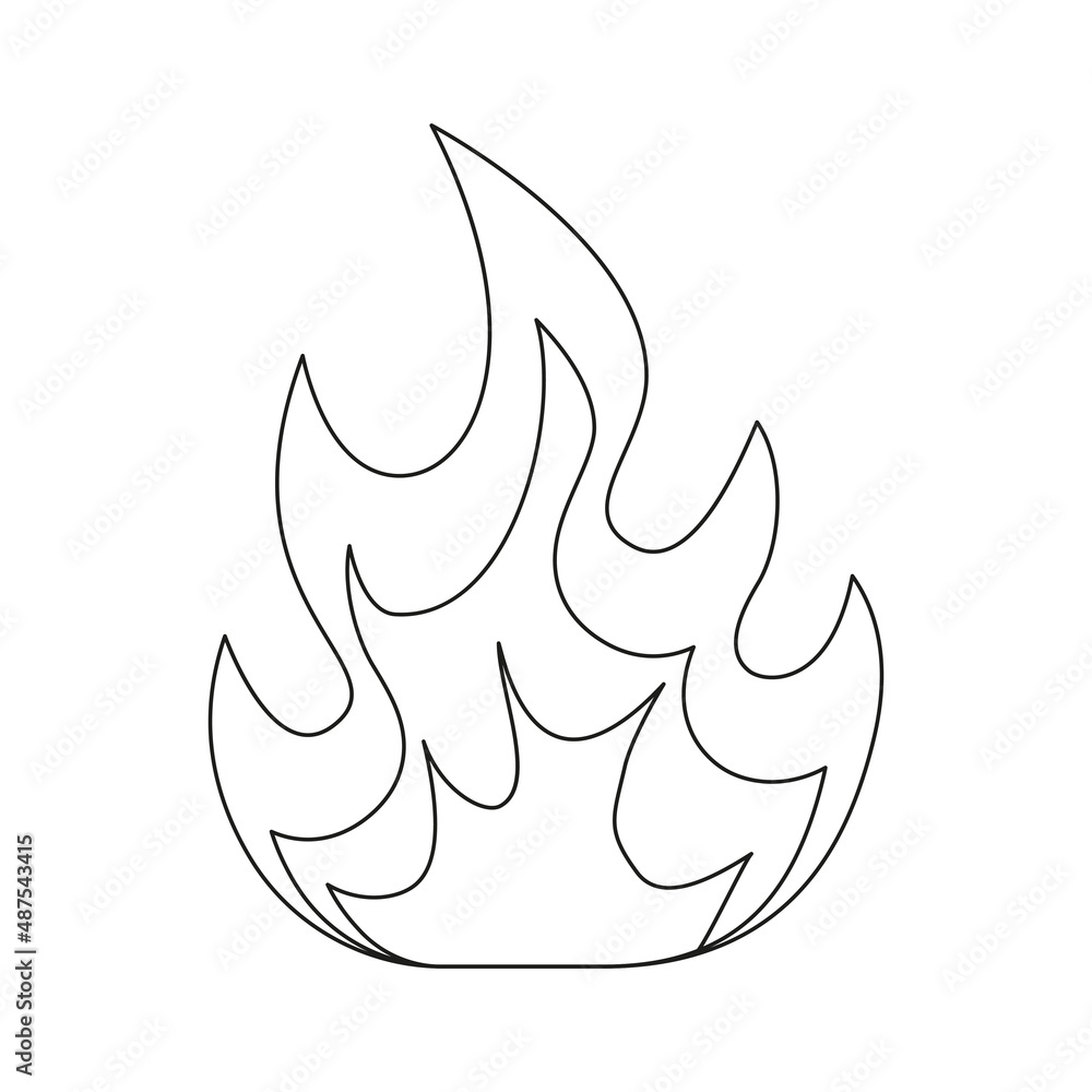 Poster fire line symbol. fire flame outline shape. warning linear sign. vector isolated on white background