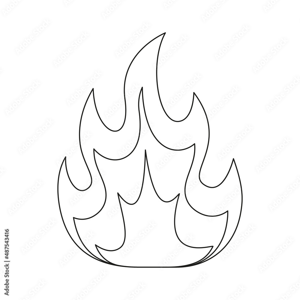 Poster fire line symbol. fire flame outline shape. warning linear sign. vector isolated on white background