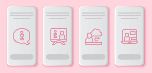 Set line Information, Television report, Weather forecast and World news. White rectangle button. Vector