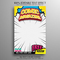 Comic magazine template with editable text effect