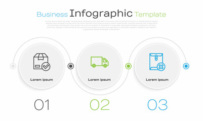 Set line ackage box with check mark, Delivery cargo truck and Delete envelope. Business infographic template. Vector